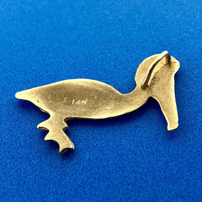 Vintage 14K Yellow Gold Textured Bird Pelican Louisiana State Bird Pendant