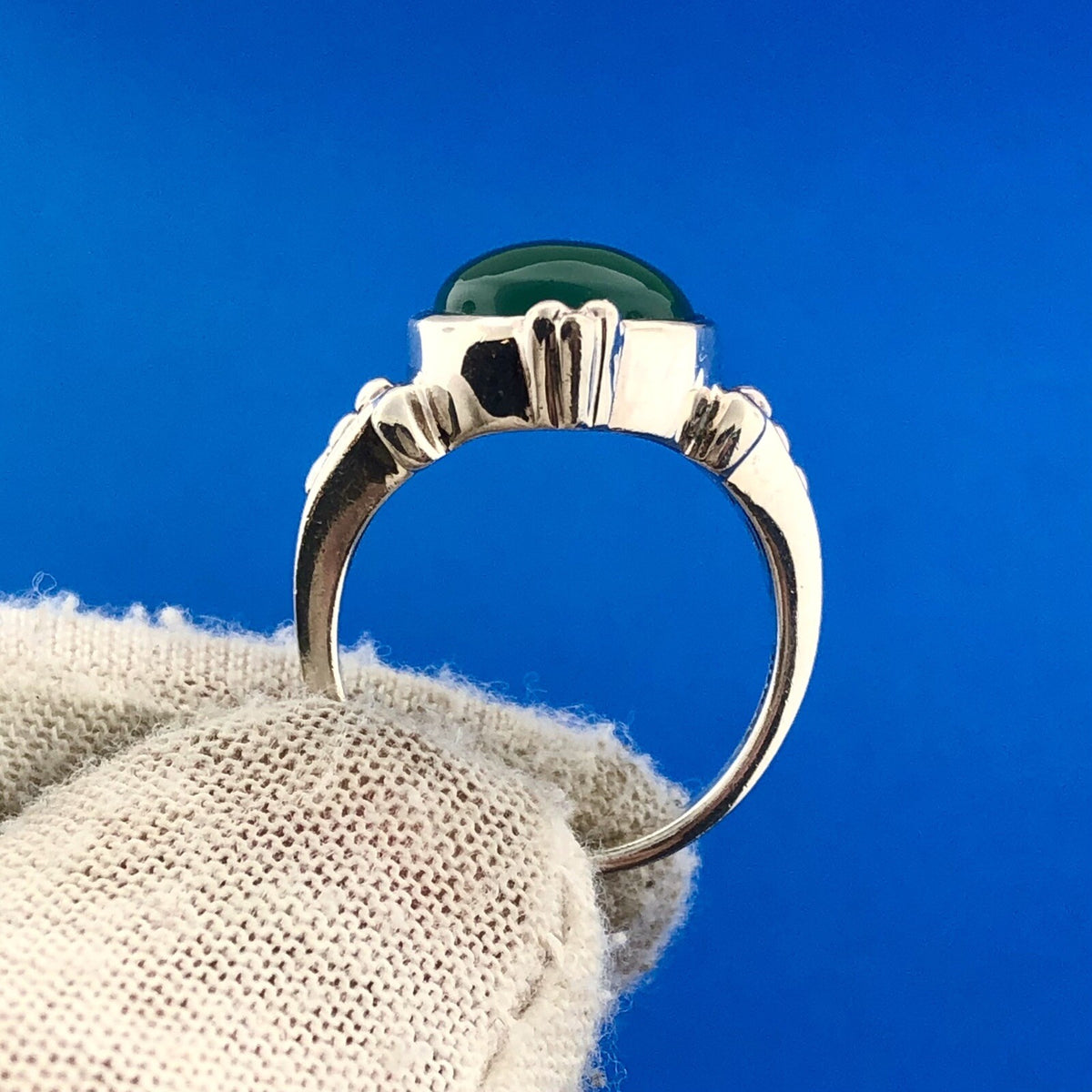 Designer SG Sterling Silver 925 African Green Onyx Cabochon Cocktail Ring
