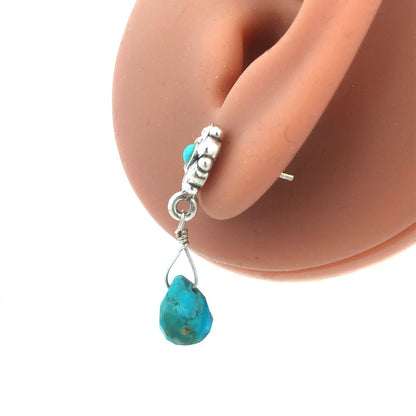 925 Sterling Silver Turquoise Round Cubic Zirconia Dangle Stud Earrings