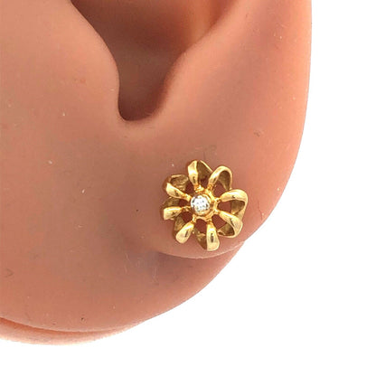 Designer 14K Yellow Gold Diamond Accented Floral Stud Earrings