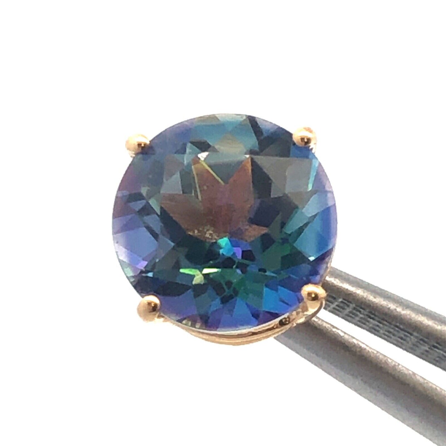 Designer SJI 14K Yellow Gold Round Iolite Solitaire Statement Stud Earrings