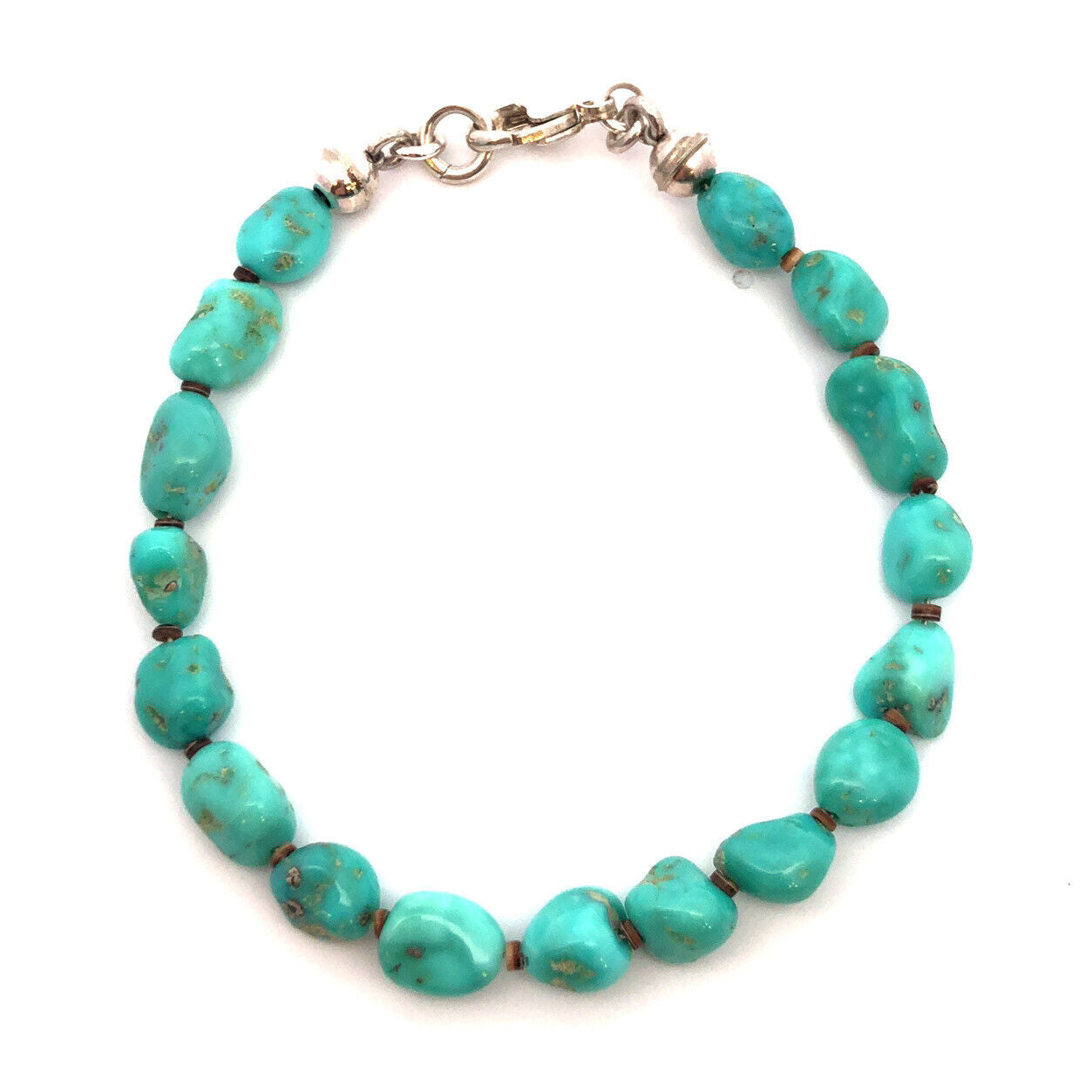 925 Sterling Silver Irregular Natural Turquoise Chunky Bead Bracelet