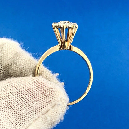 70's 14K Yellow Gold Diamond Floral Cluster Empire Top Anniversary Cocktail Ring