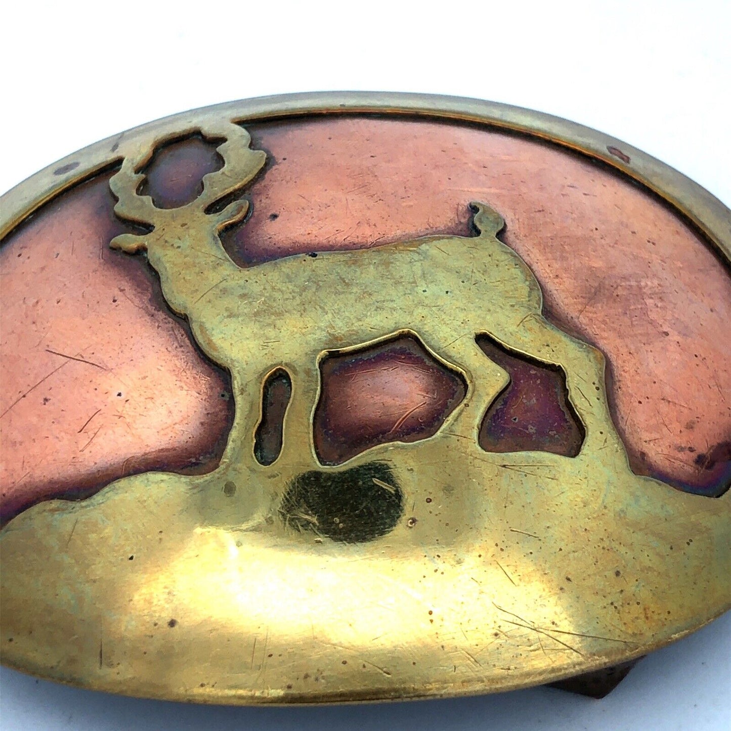 Designers Jacobson & Shimoda Copper Brass Deer Buch Huntsman Oval Belt Buckle