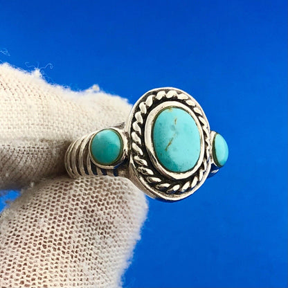 Designer 925 Sterling Silver Turquoise Cabochon Balinese Style Ring