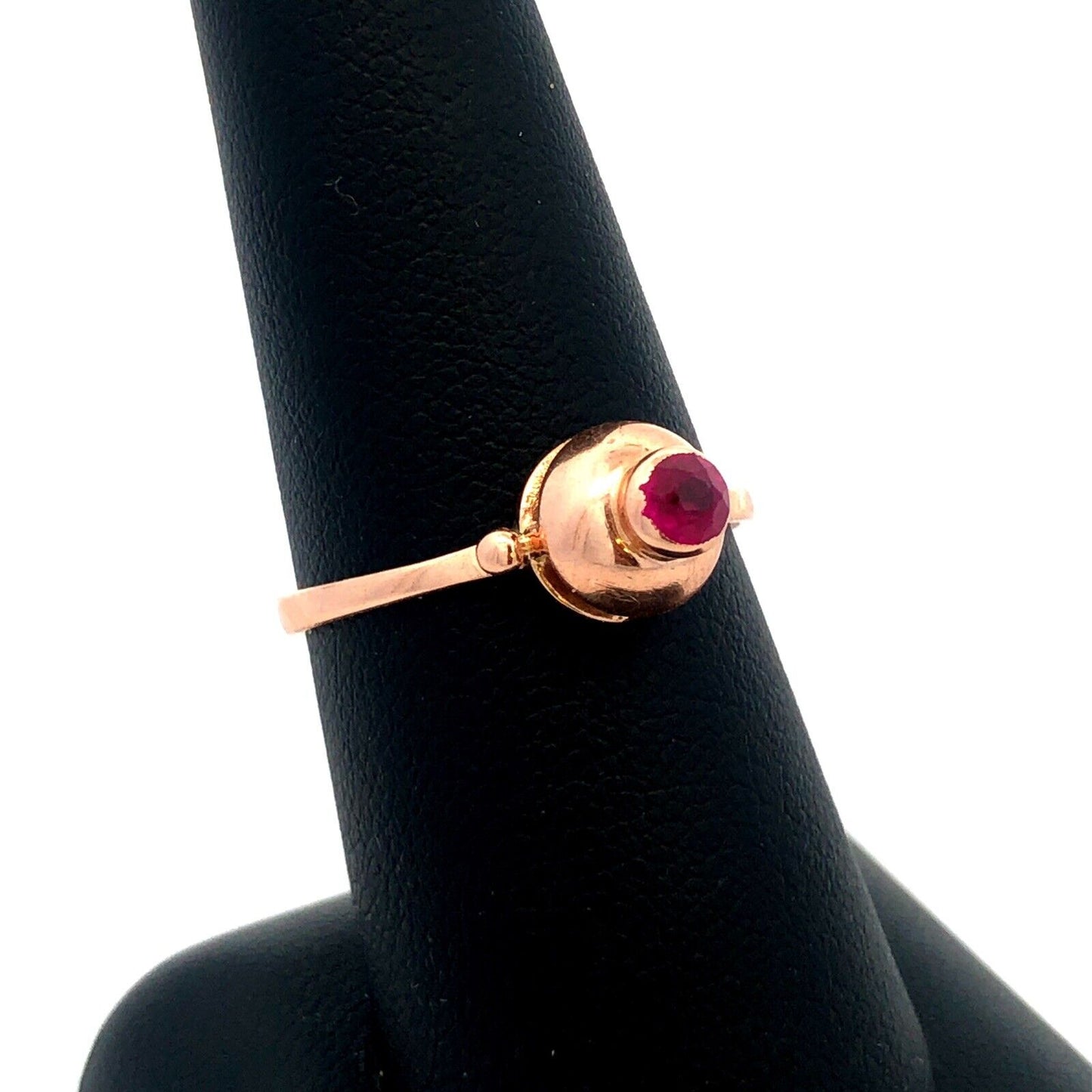 14K Rose Gold Designer Round Ruby Solitaire July Birthstone Dome Ring