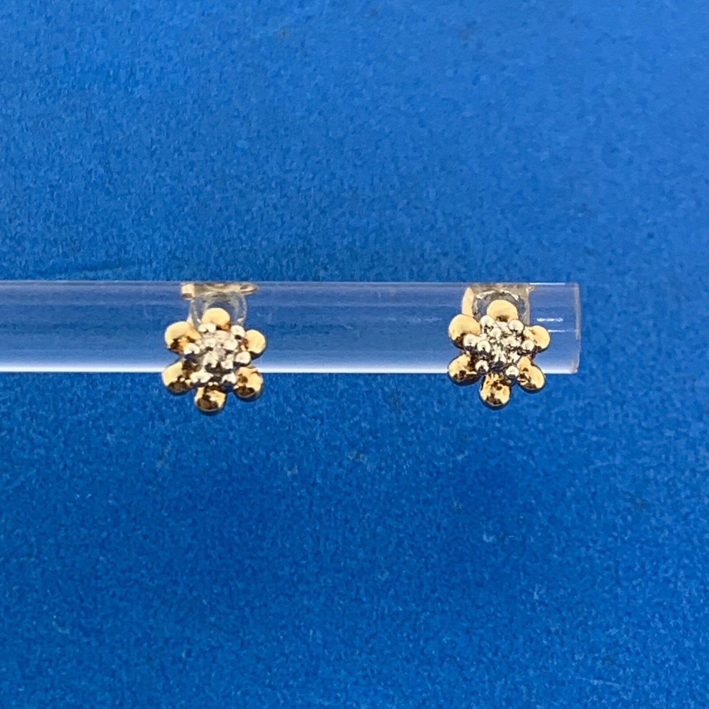 Retro JCM 10K Yellow White Gold Diamond Accent Buttercup Starter Stud Earrings