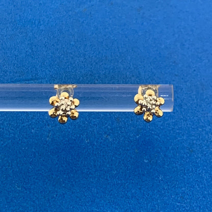 Retro JCM 10K Yellow White Gold Diamond Accent Buttercup Starter Stud Earrings