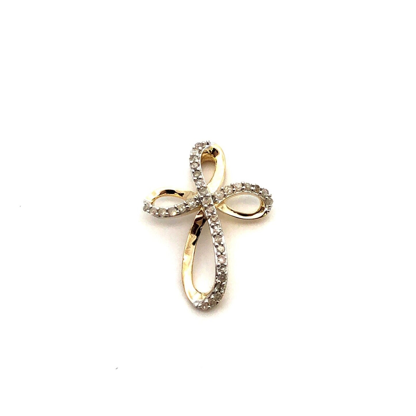 Designer 10K Yellow Gold Diamond Modernist Infinity Cross Communion Pendant