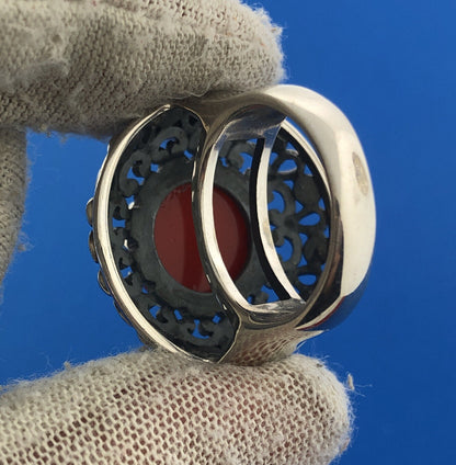 Designer Doug Paulus DP Sterling Silver 925 Carnelian Statement Cocktail Ring