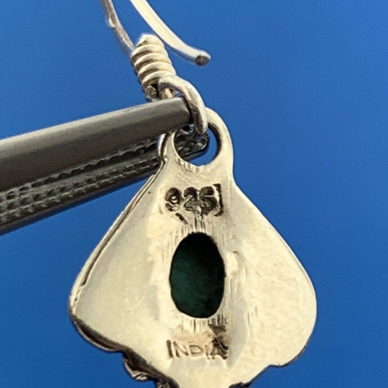 Vintage 925 Sterling Silver Turquoise Cabochon Bead Work Drop Dangle Earrings