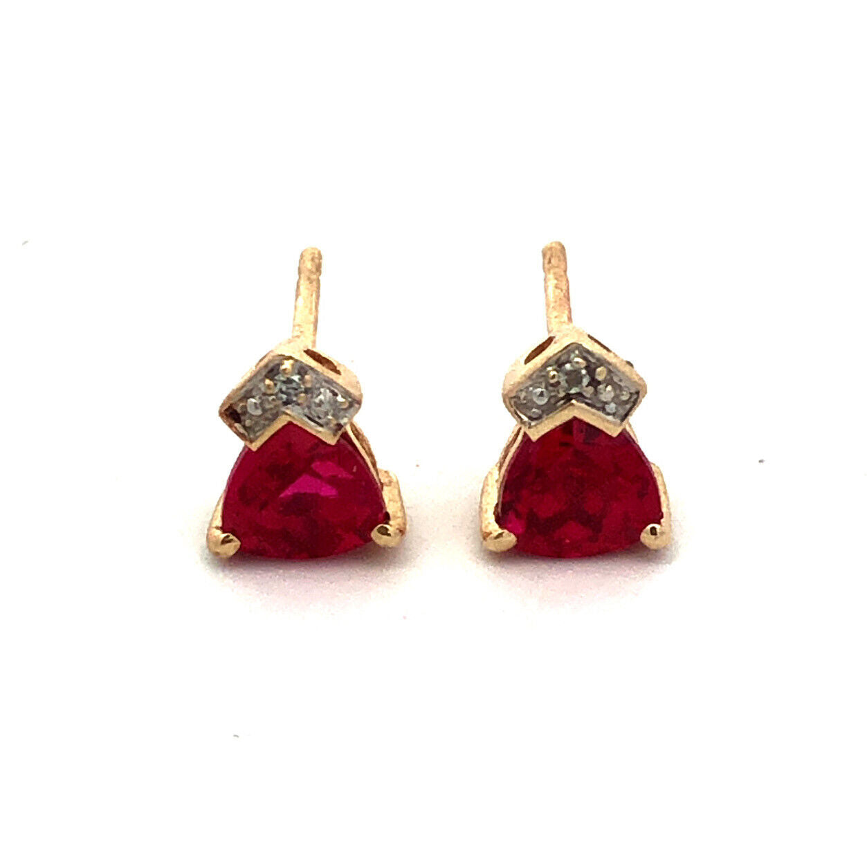 Designer 10K Yellow Gold Trillion Ruby Diamond Accent Stud Earrings