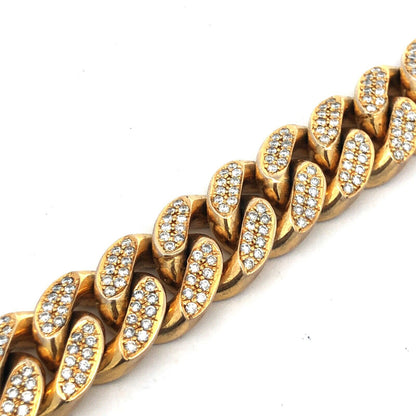 Solid 10K Yellow Gold Pave Diamond Encrusted Miami Cuban Link Statement Bracelet