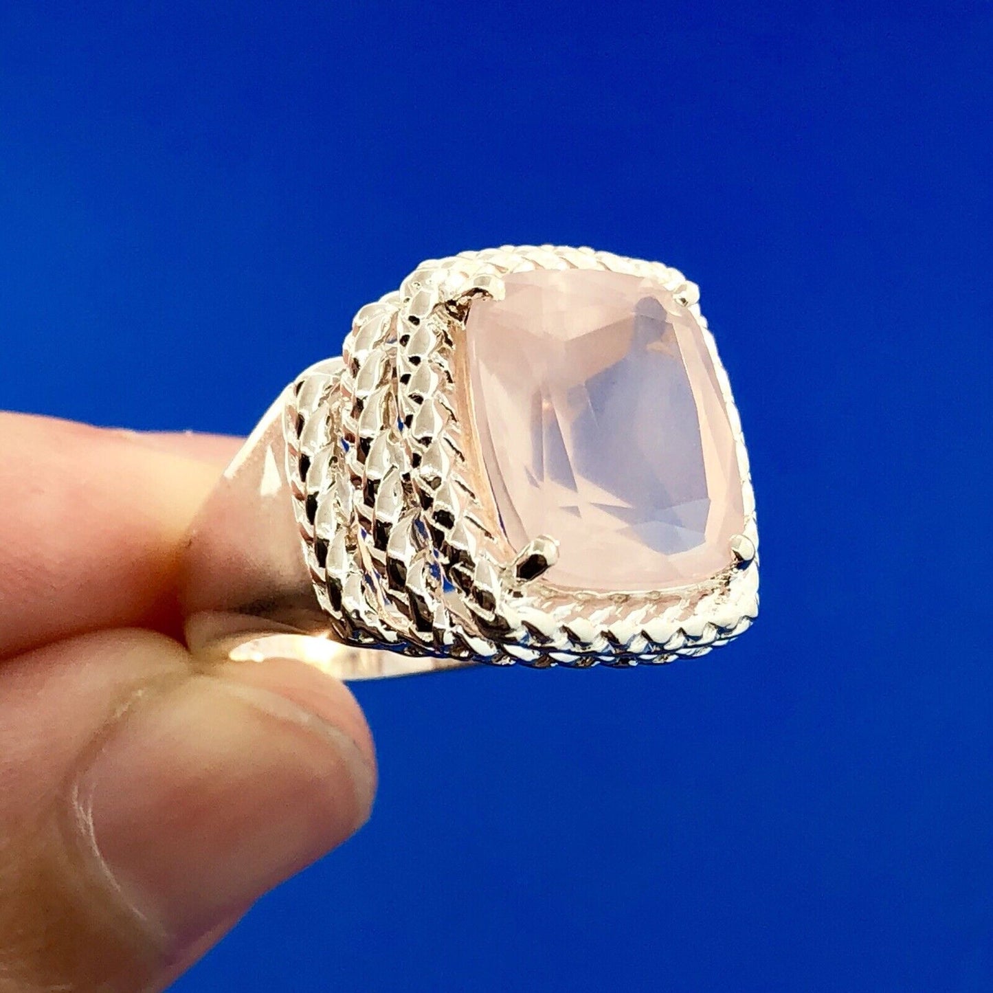 Designer 925 Sterling Silver Rose Quartz Trust Love Harmony Relationship Ring