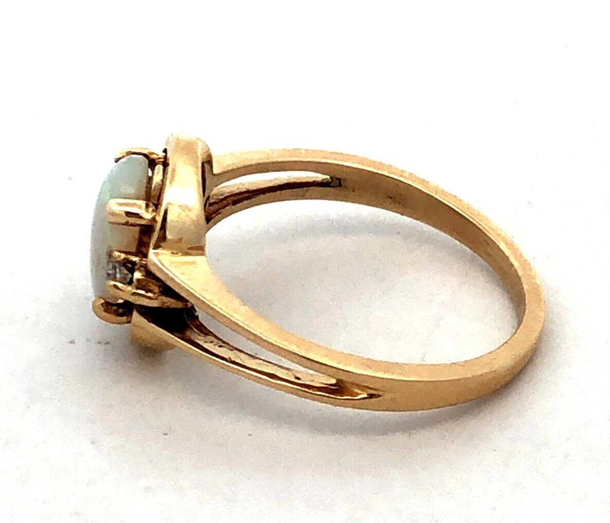 Designer JCE 10K Yellow Gold Oval White Opal Diamond October Birthstone Ring