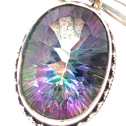 Vintage 925 Sterling Silver Oval Mystic Topaz Statement Pendant