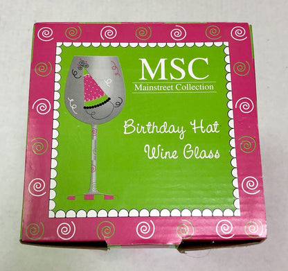 Main Street Collection MSC Hand Painted Birthday Hat Red Wine Glass New In Box