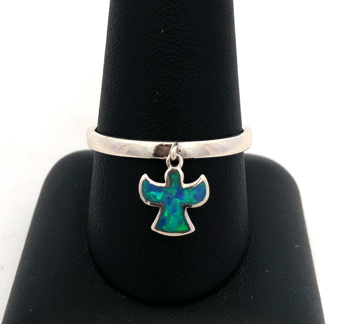 Designer Michael Anthony 925 Sterling Silver Blue Opal Angel Charm Band Ring