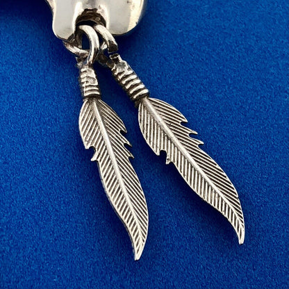 Gene Nataan Navajo 925 Sterling Silver Bear Feather Concho Drop Dangle Earrings