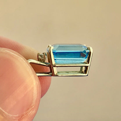 14K White Gold Rectangular Swiss Blue Topaz Diamond Accent Pendant