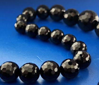 Classic Designer Sterling Silver 925 Graduated Black Faceted Jet Bead Necklace