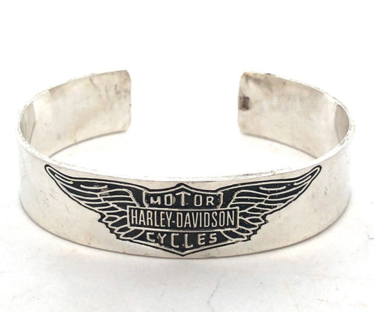 Harley Davidson Motorcycles 925 Sterling Silver Oval Open Cuff Bracelet