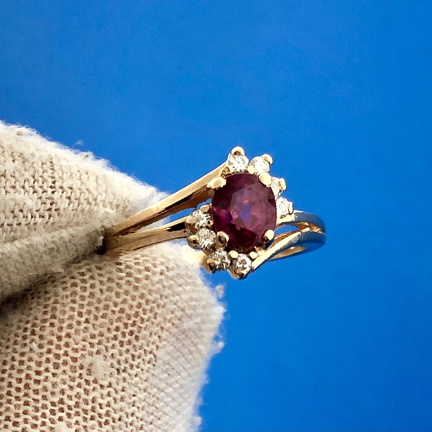 14k Yellow Gold Oval Ruby Diamond Accented July Birthstone Anniversary Ring