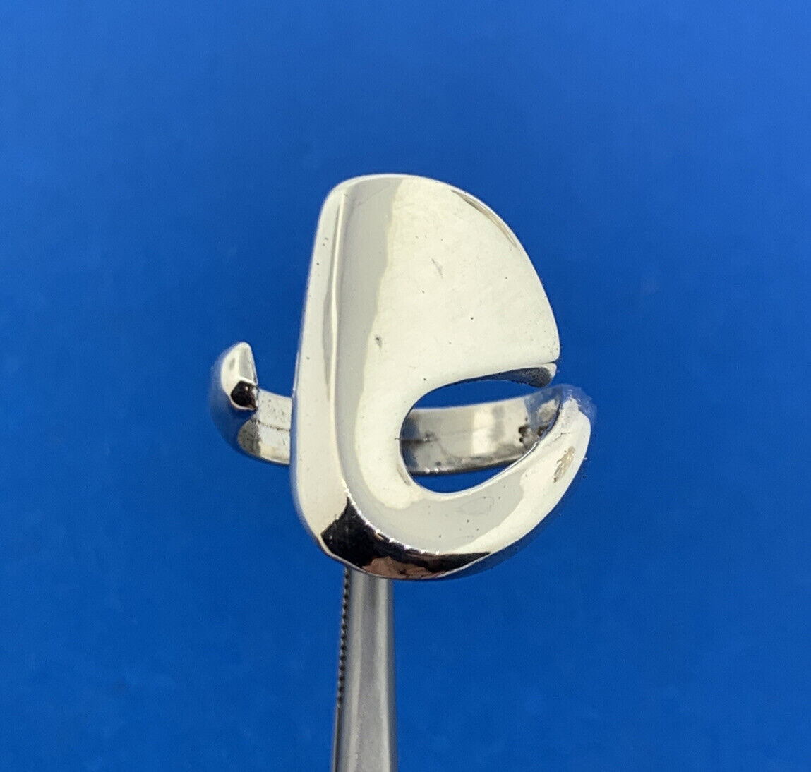 Vintage Sterling Silver 925 Modernist Abstract Signed Adjustable Cocktail Ring