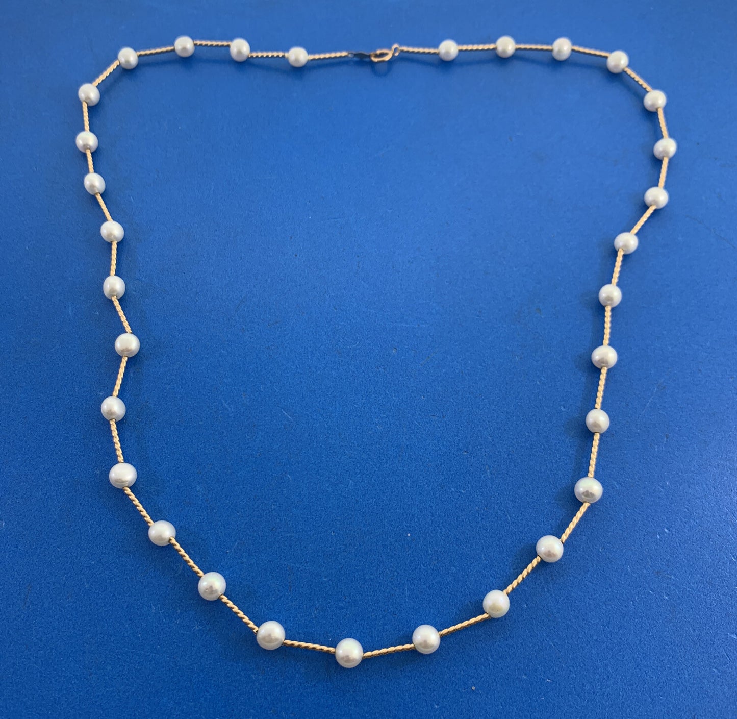 Designer 14K Yellow Gold 4.5 mm Cultured Freshwater Pearl Station Necklace