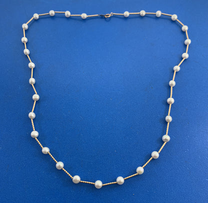 Designer 14K Yellow Gold 4.5 mm Cultured Freshwater Pearl Station Necklace