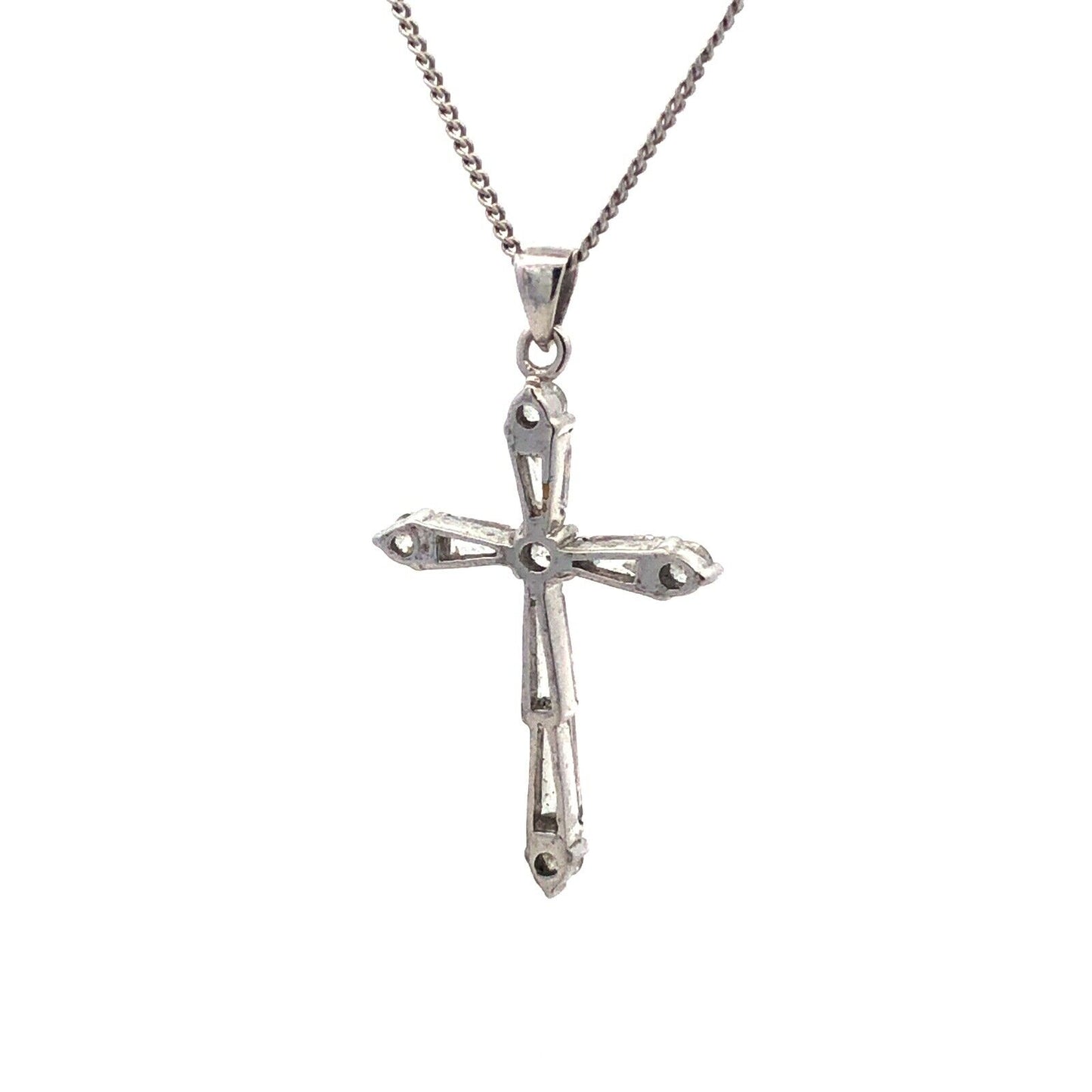 Designer 925 Sterling Silver Cubic Zirconia Cross Pendant Chain Necklace