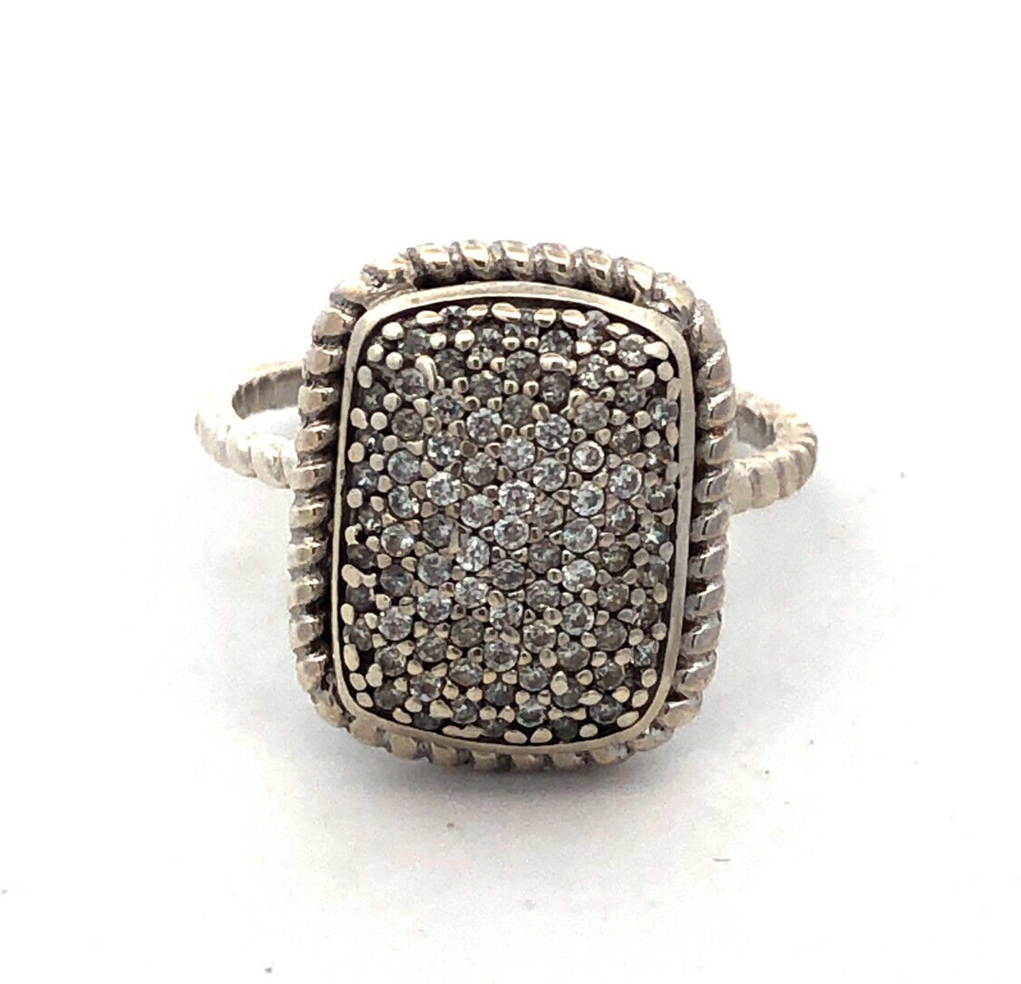 Designer A 925 Sterling Silver Round Diamond Pave Rectangle Anniversary Ring
