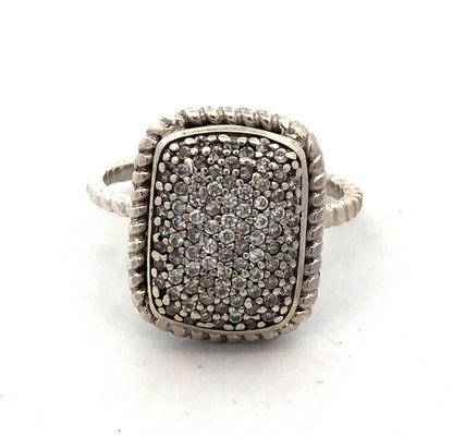 Designer A 925 Sterling Silver Round Diamond Pave Rectangle Anniversary Ring