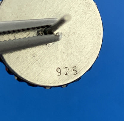 Retro Sterling Silver Lapis Lazuli Cubic Zirconia Marcasite Button Stud Earrings