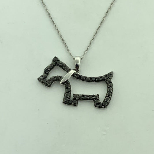 Designer 10K White Gold Black Diamond Scottish Terrier Dog Necklace NEW W/TAG