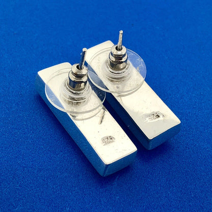 Stunning Sterling Silver 925 Cabochon Aqua Turquoise Rectangle Stud Earrings