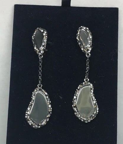 Vintage Swarovski Obsidian Crystal Modernist Free Form Clip Earrings Box
