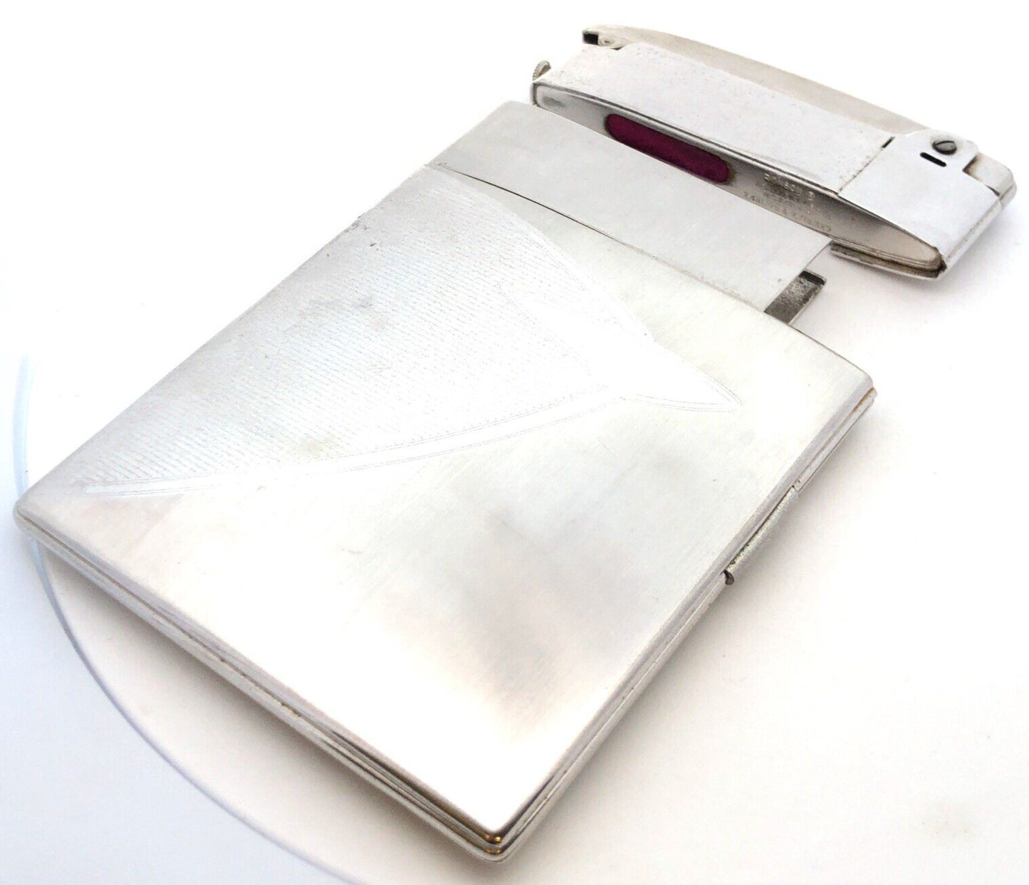 Mid Century Modern Ronson Escort Silver Toned Combo Cigarette Lighter & Case