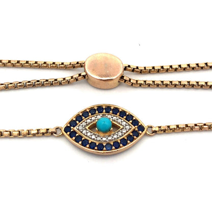 925 Sterling Silver Vermeil Designer PAJ Sapphire Turquoise Evil Eye Bracelet