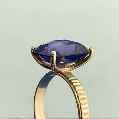 Designer Taxco 14K Yellow Gold Cushion Cut Purple Sapphire Solitaire Ring