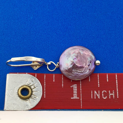 Stunning Sterling Silver 925 Pink Iridescent Freshwater Pearl Dangle Earrings