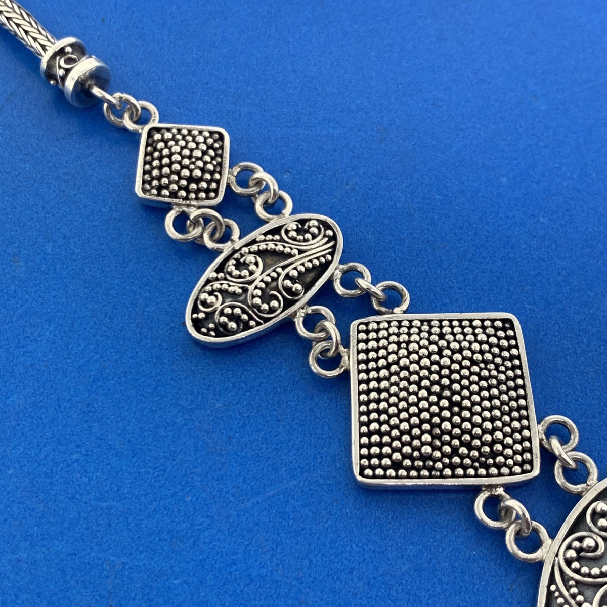 Retro BA Suarti Sterling Silver Balinese Scroll Dot Statement Toggle Necklace