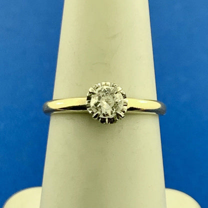 14K Yellow & White Gold Round Miner's Diamond Solitaire Engagement Ring