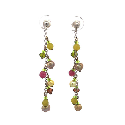 925 Sterling Silver Multi Gemstone Green Purple Cluster Dangle Earrings