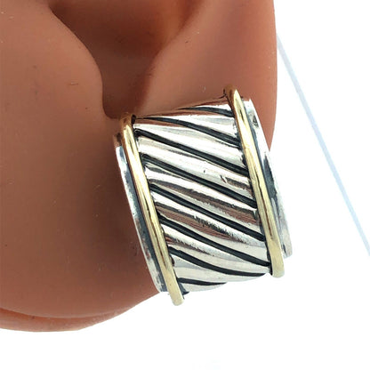 David Yurman 925 Sterling Silver 14K Gold Throroughbred Cable Wide Stud Earrings