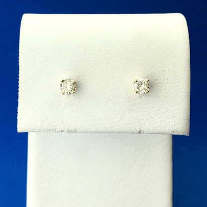 Estate Designer 14K Yellow Gold Round Diamond Pierced Starter Stud Earrings