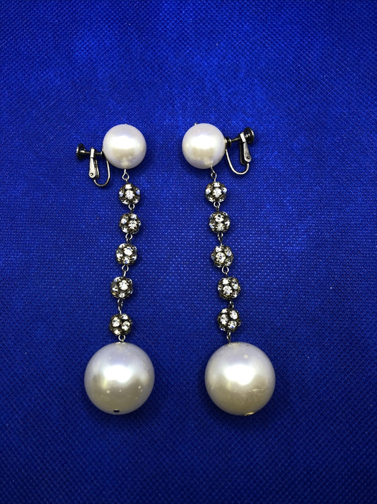 Vintage Richelieu Silver Tone Faux Pearl Rhinestone Statement Dangle Earrings
