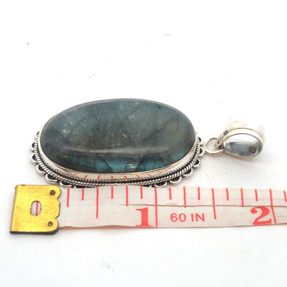 Vintage 925 Sterling Silver Oval Cabochon Labradorite Large Statement Pendant