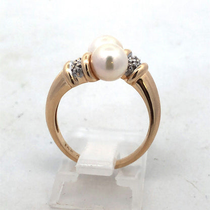 Designer AV 14K Yellow Gold Round Pearl Diamond Accent Statement Bypass Ring