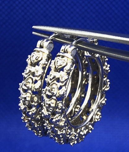 Designer 925 Sterling Silver Textured Heart Detail Snap Round Hoop Earrings